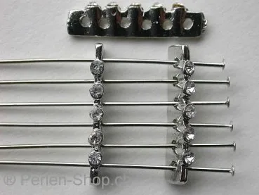 Metal divider, 6-hole with 5 rhinestone, 22x6mm, 1 pc.