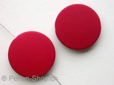 Plasticbeads frosted round flat, red, ±25mm, 3 pc.