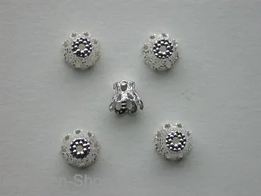Perlenkappe, ±5x7mm, silberfarbig, 10 Stk.