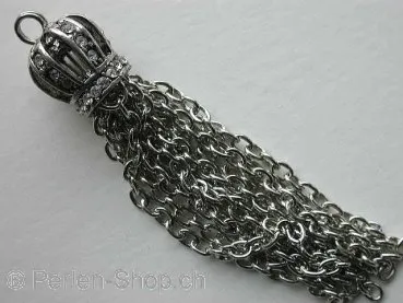 Brush with ±40 rhinest., ±68x12mm, antique silver color, 1 pc.
