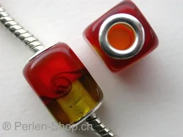 Troll-Beads Style glassbeads, red/yellow, ±16x12mm, 1 pc.