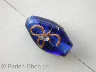 Oval with flower, blue, ±2x13mm, 1 pc.