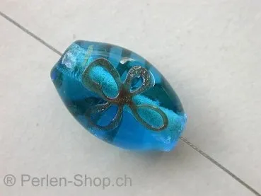Oval with flower, blue, ±2x13mm, 1 pc.