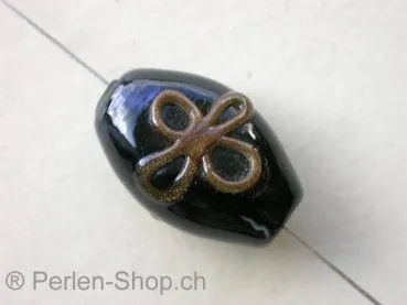 Oval with flower, black, ±2x13mm, 1 pc.