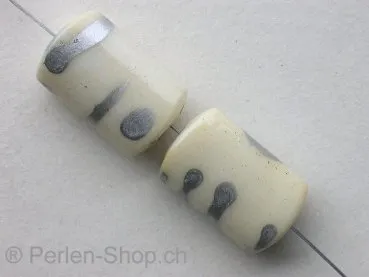 Kunststoffperle flach zylinder verziert, beige, ±20mm, 3 Stk.