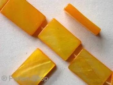Shell Beads rectangle, yellow, ±15x10mm, string ± 26 pc.