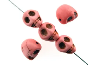 Skull Bead, Halbedelstein, Farbe: rosa, Grösse: ±13mm, Menge: 5 Stk.
