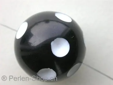 Kunststoffperle rund mit punkte, schwarz/weiss, ±23mm, 1 Stk.