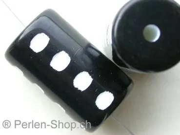Kunststoffperle zylinder mit punkte, schwarz/weiss, ±25mm, 1 Stk