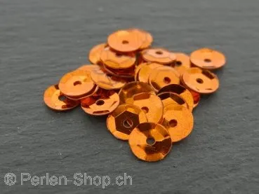Cup Sequins (paillette), Color: orange, Size: 6mm, Qty: 5 gram