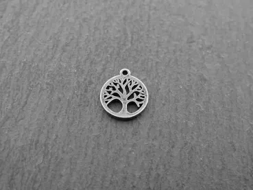 Stainless Steel Tree of Life, Color: Platinum, Size: ±9mm, Qty: 1 pc.
