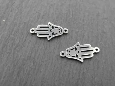 Stainless Steel Hamsa Hand, Color: Platinum, Size: ±16x9mm, Qty: 1 pc.