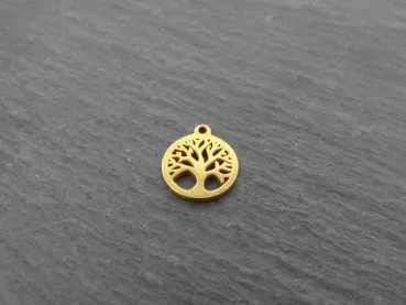 Stainless Steel Tree of Life, Color: Gold, Size: ±9mm, Qty: 1 pc.