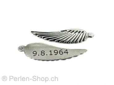 Stainless Steel Pendant Wing, Color: Platinum, Size: ±35x11x2mm, Qty: 1 pc.