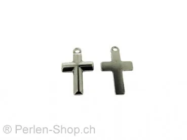 Edelstahl Anhänger Kreuz, Farbe: Platinum, Grösse: ±21x13x2mm, Menge: 1 Stk.