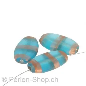 perle ovale plate, Couleur: bleu, Taille: ±30x16x7mm, Quantite: 5 piece
