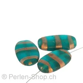 perle ovale plate, Couleur: turquoise, Taille: ±30x16x7mm, Quantite: 5 piece