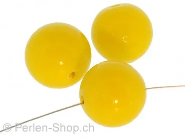 Perles de verre faites à la main rondes, Couleur: jaune, Taille: ±16mm, Quantite: 5 piece