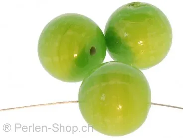 Perles de verre faites à la main rondes, Couleur: vert, Taille: ±16mm, Quantite: 5 piece