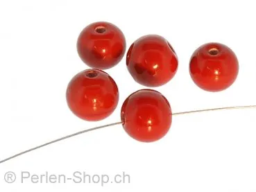 Perles de verre faites à la main rondes, Couleur: rouge, Taille: ±10mm, Quantite: 10 piece