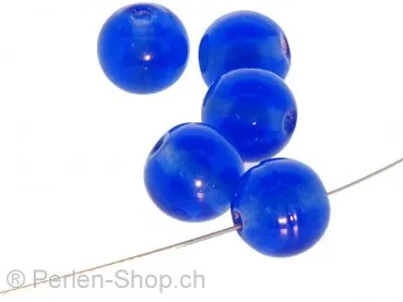 Perles de verre faites à la main rondes, Couleur: bleu, Taille: ±10mm, Quantite: 10 piece