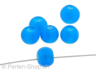Perles de verre faites à la main rondes, Couleur: bleu, Taille: ±6mm, Quantite: 30 piece