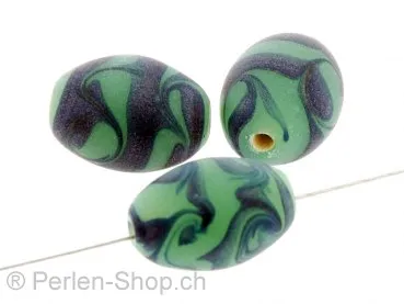 perle ovale, Couleur: vert, Taille: ±18mm, Quantite: 3 piece