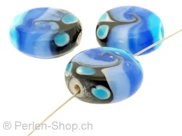 perle disque, Couleur: bleu, Taille: ±18mm, Quantite: 3 piece