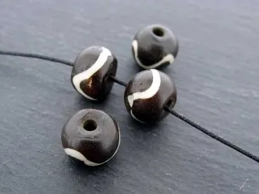 Perles osseuse cylindre, Couleur: noir/blanc, Taille: ±9x11mm, Quantite: 3 piece