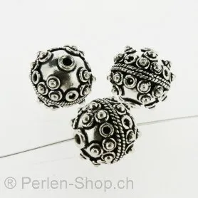 Silver Bead round real silver plated, ±16x16mm, 2 pc.