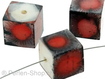 perle cube, Couleur: rouge, Taille: ±15x15mm, Quantite: 2 piece
