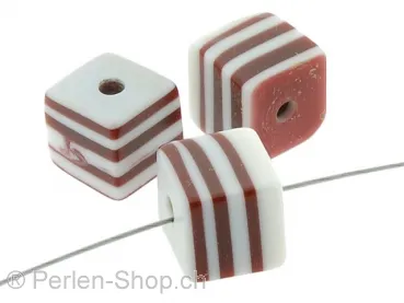 perle cube, Couleur: bordeaux, Taille: ±10x10mm, Quantite: 2 piece
