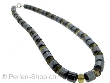 BULK Perles cylindriques en hématite, pierre semi précieuse, Couleur: gris, Taille: ±8x8mm, Quantite: chaîne ± 40cm, (±49 piece)