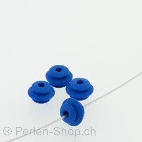 Heishi Holz Rolle gerillt, Farbe Blau, ±10x7mm, 50 Stk.