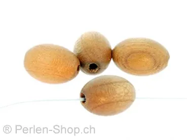 perle ovale bois de cerisier, Couleur: brun, Taille: ±14 mm, Quantite: 5 piece
