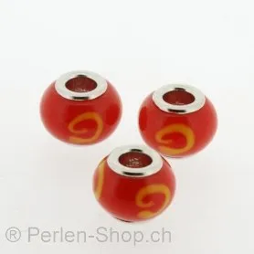 Troll-Beads Style Glas Beads, red, ±10x13mm, 1 pc.