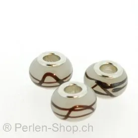 Troll-Beads Style perle de verre, gris, ±10x13mm, 1 pcs.