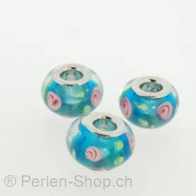 Troll-Beads Style Glas Beads, turquoise, ±10x13mm, 1 pc.