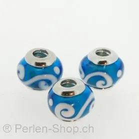 Troll-Beads Style perle de verre, bleu, ±12x14mm, 1 pcs.