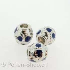 Troll-Beads Style Anhänger Zylinder, schraubbar, Silber/Blau, ±9x9mm, 1 Stk.