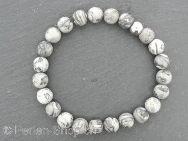 Semi-Precious stone bracelet with 8mm Marbel Jasper and stainless steel bead