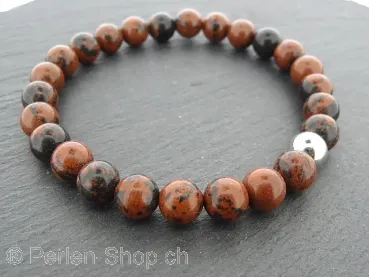 Semi-Precious stone bracelet with 8mm goldstone black, brown and stainless steel bead