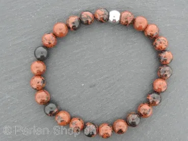 Semi-Precious stone bracelet with 8mm goldstone black, brown and stainless steel bead