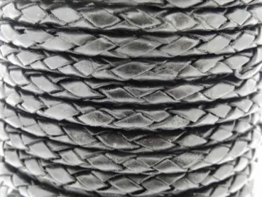 BULK Lederband (Bolo) geflochten, 1 Spule, Farbe: schwarz, Grösse: ±4mm, Menge: ±25 meter