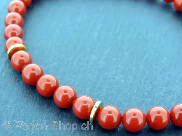 Swarovski Crystal Pearls 6mm Bracelet, Red Coral