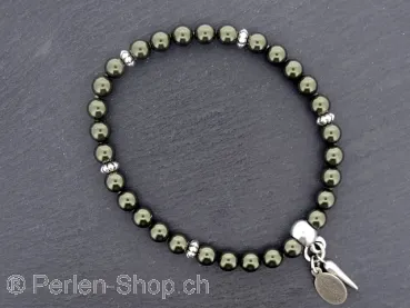 Swarovski Crystal Pearls 6mm Bracelet, Dark Green