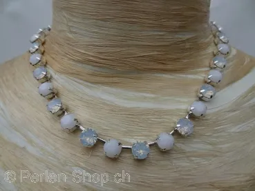 Silver plated necklace, edged with 8 mm Swarovski Crystal AB rhinestones