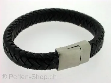 Leatercord braided, black, ±12x7mm, 10cm