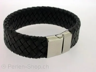 Lederband geflochten, schwarz, ±22x5mm, 10cm