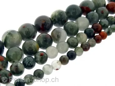 African Bloodstone, Semi-Precious Stone, Color: green/red, Size: ±8mm, Qty: 1 string 16"" (±48 pc.)
